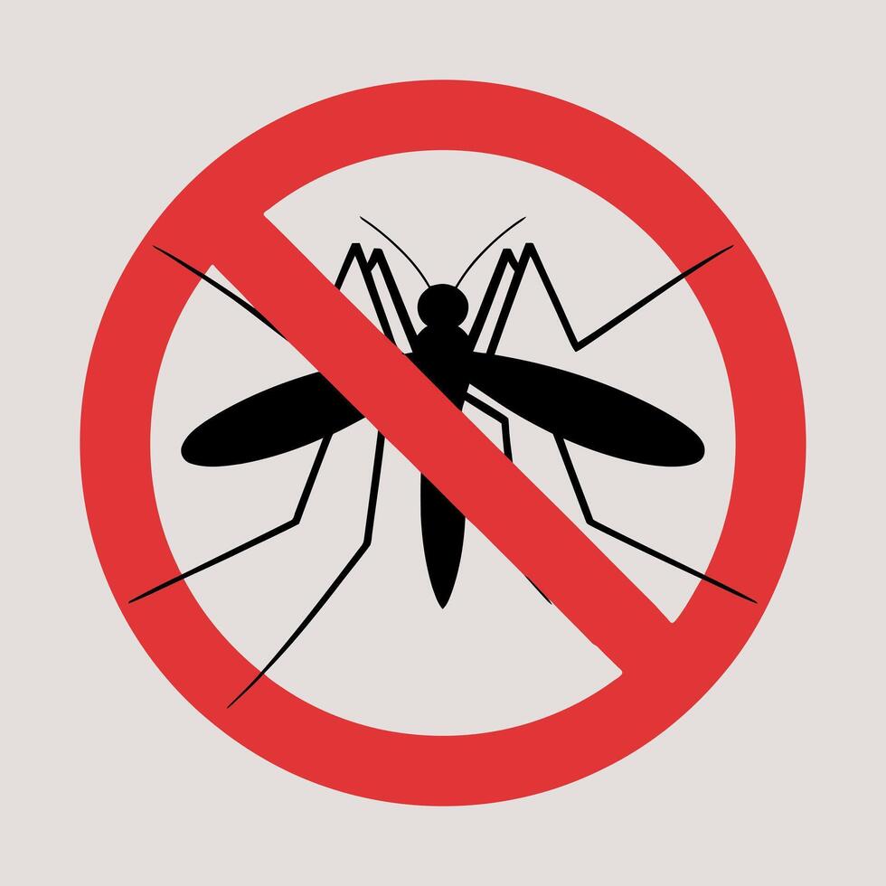 No Mosquitoes Allowed Symbol Isolated on White Background Illustration of a Red Circle with a Mosquito Silhouette vector