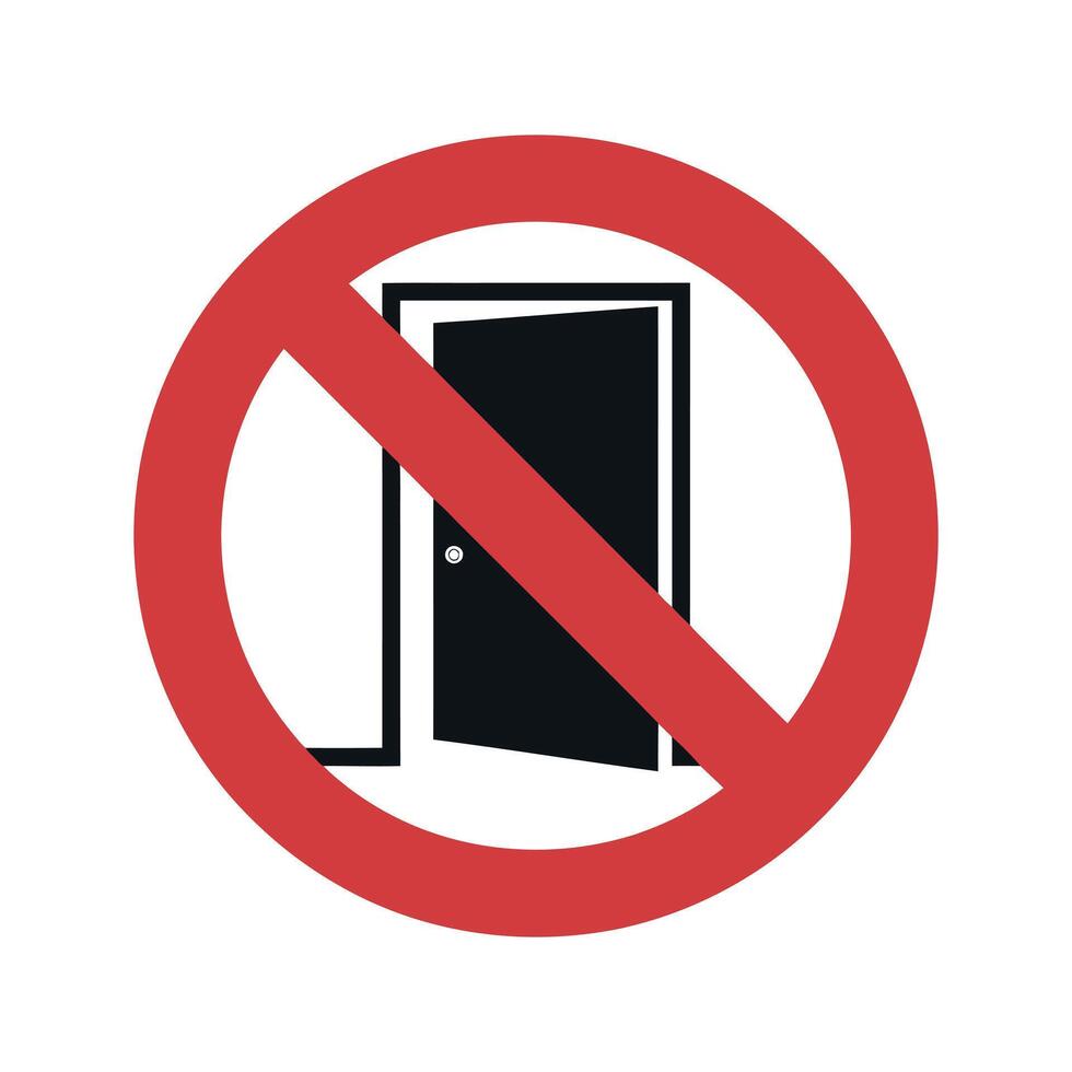 No Entry Door Sign Prohibition Symbol with Open Door Red Circle with Diagonal Bar Forbidden Access Restriction Do Not Enter vector