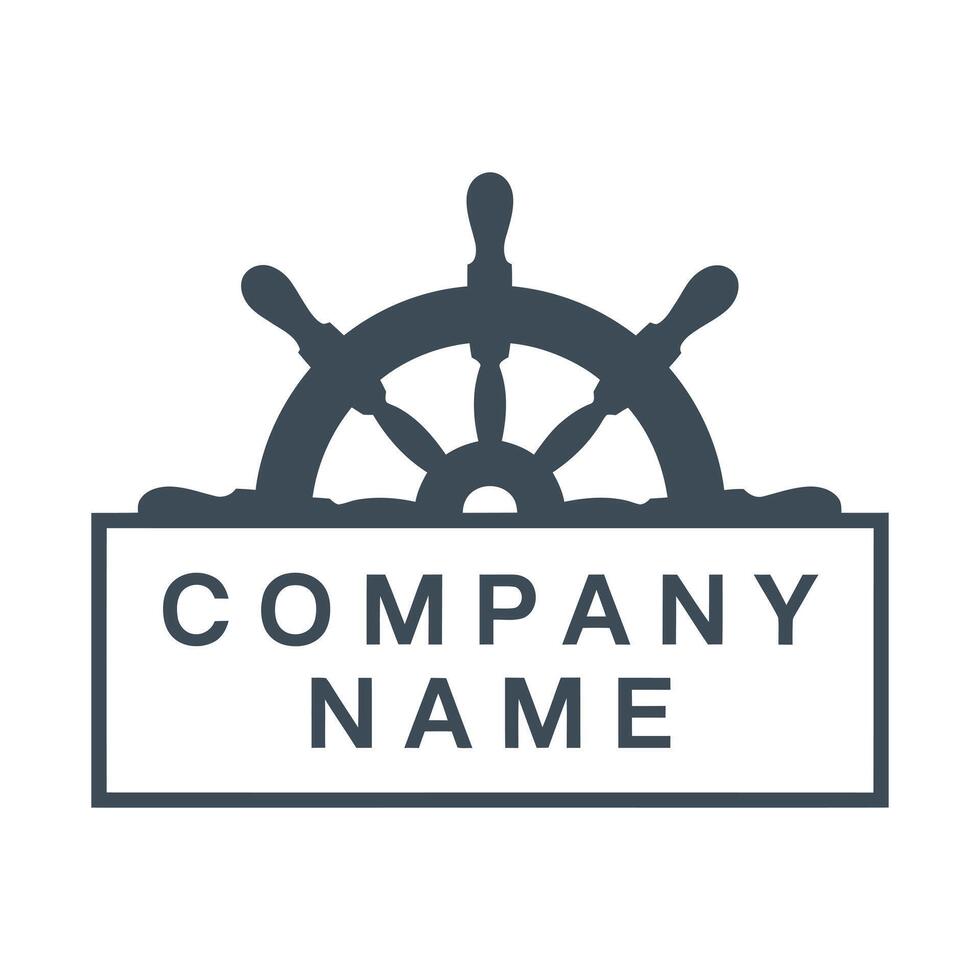 Minimalist Logo Design Featuring a Ship Steering Wheel with a Rectangular Box for Company Name in a Simple and Clean Style vector