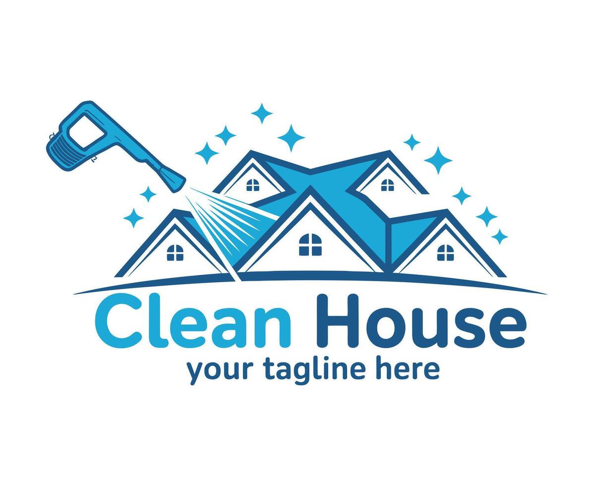 Modern and Creative House Cleaning Service Logo Design with Pressure Washer and Sparkling Stars for Branding and Marketing Purposes in Format vector