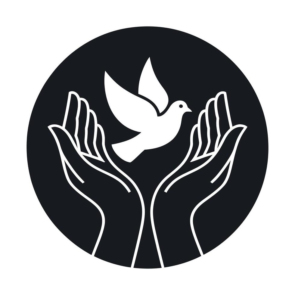 Hands Releasing a Dove into the Sky Symbolizing Peace Freedom Hope and New Beginnings in a Minimalist Black and White Design vector