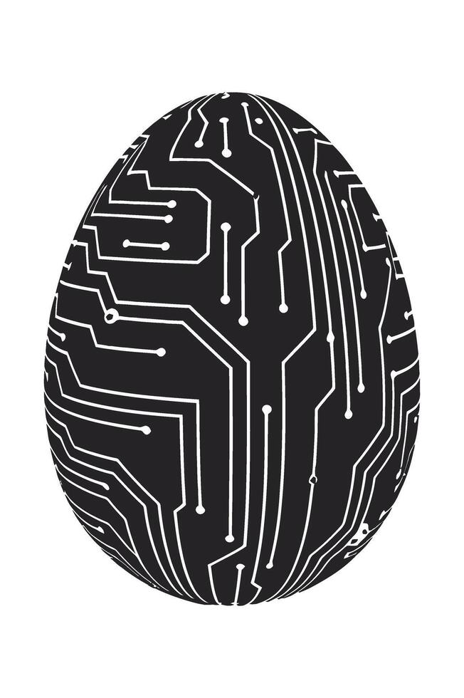 Easter Egg with Circuit Board Pattern in Black and White High Technology and Innovation Concept Digital Design for Easter Holiday vector