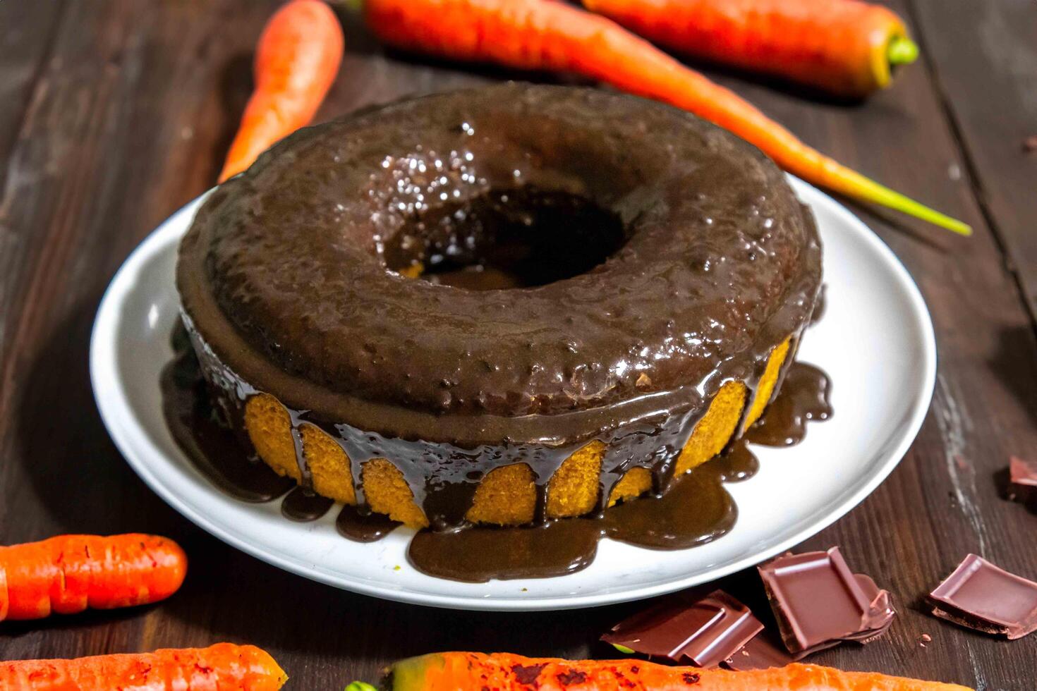 The most traditional and classic carrot cake with chocolate portrait photo