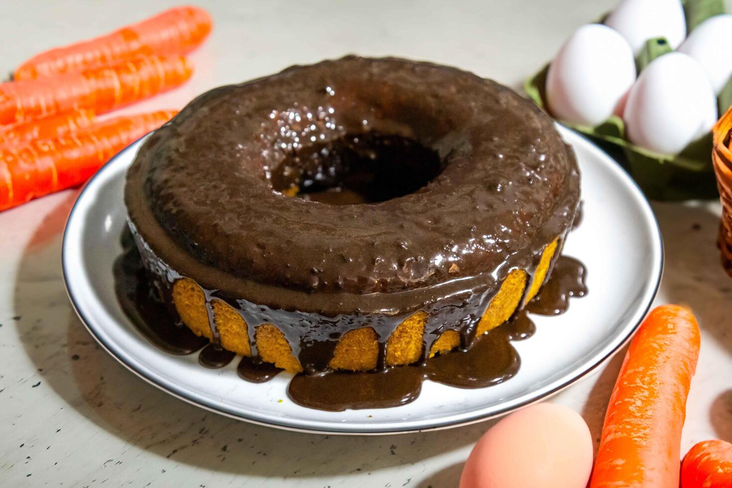 The most traditional and classic carrot cake with chocolate photo art