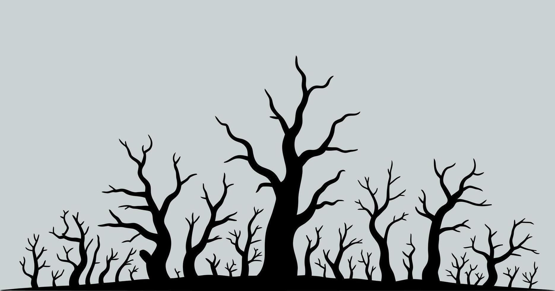 Silhouette of a Spooky Forest with Bare Trees on a Gray Background Perfect for Halloween or Autumn Themed Designs and Illustrations vector
