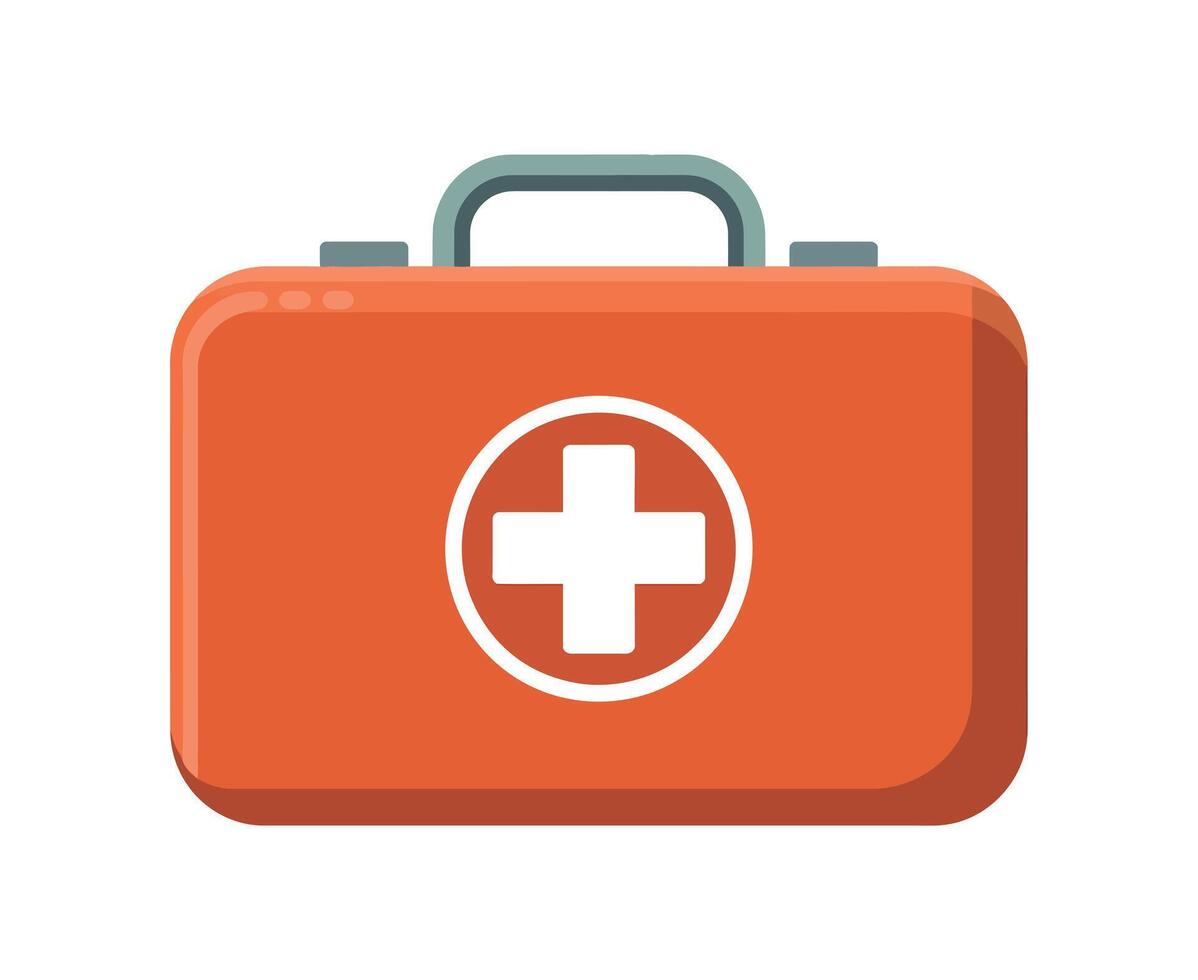 Orange First Aid Kit Illustration with White Cross Symbol on Isolated Background for Medical Emergency and Healthcare Concepts and Safety vector