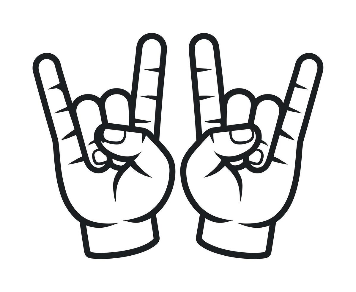 Two Hand Gestures Making Rock and Roll Sign Isolated on White Background Illustration Line Art Style vector