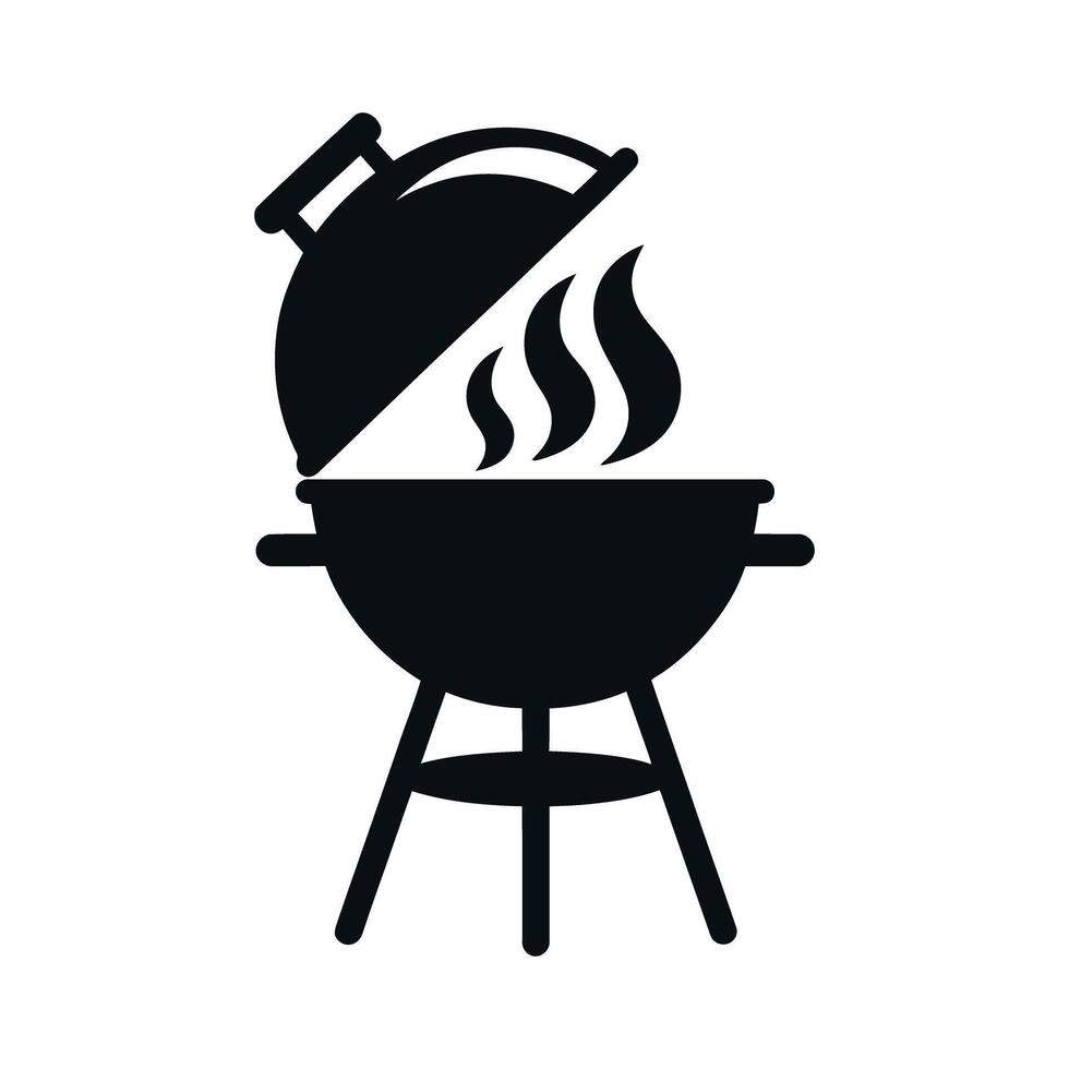 Simple Black and White Barbecue Grill Icon with Smoke Rising Isolated on White Background Illustration vector