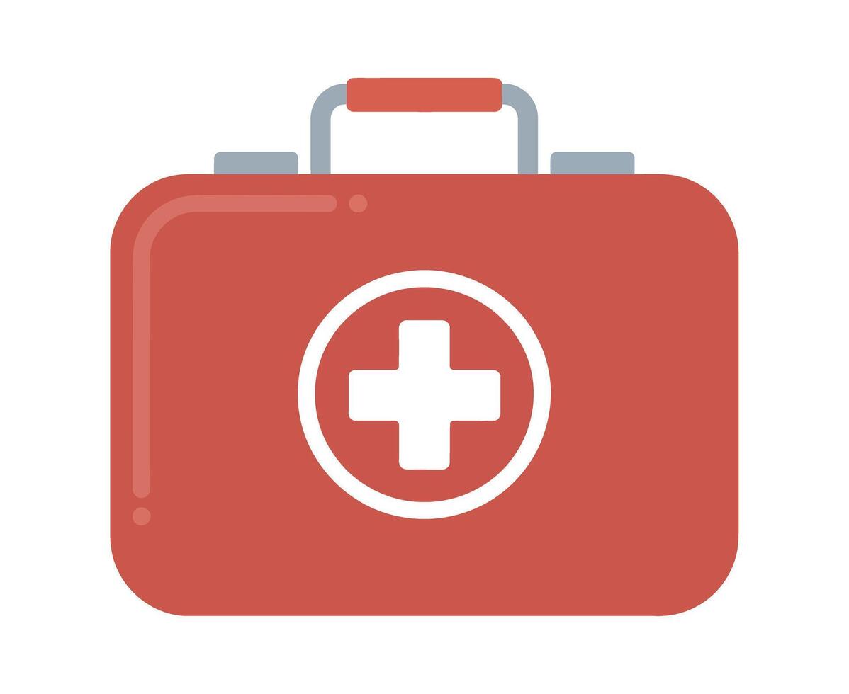 Simple Red First Aid Kit Illustration with White Medical Cross Symbol for Healthcare and Emergency Preparedness Concepts on White Background vector