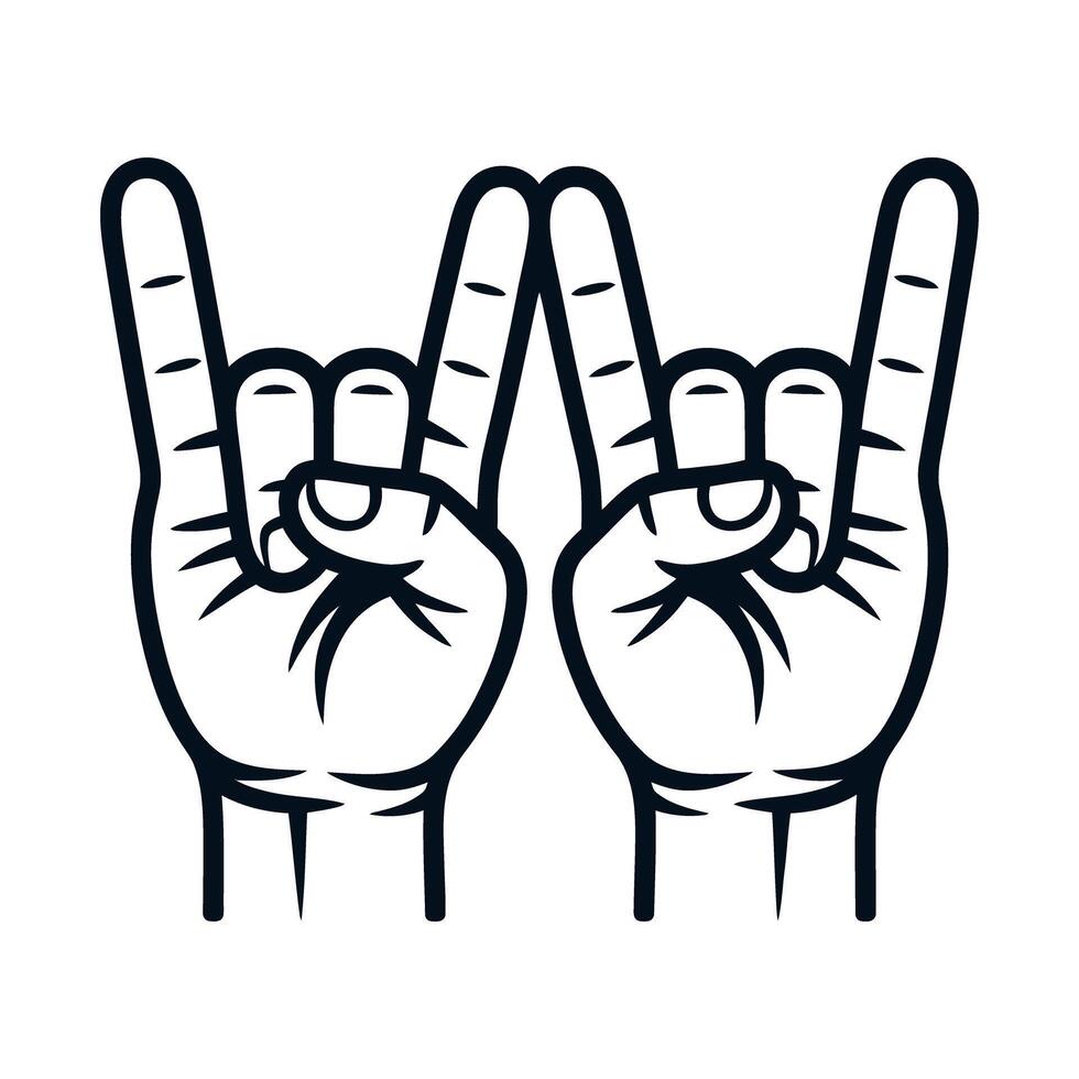 Two Hands Making Rock and Roll Sign Heavy Metal Gesture Devil Horns Illustration Isolated on White Background Black and White vector