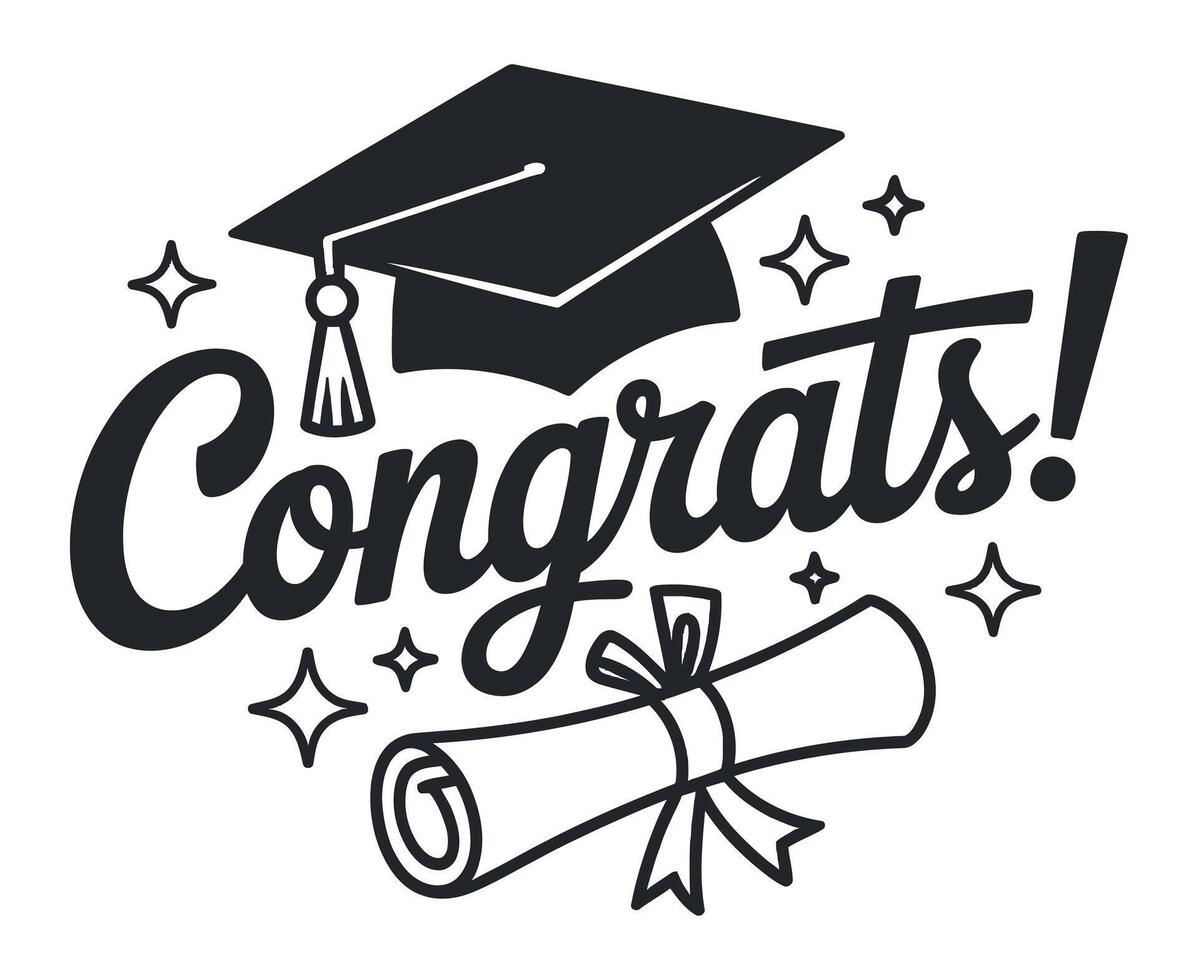 Congratulations Graduation Concept with Mortarboard Cap Diploma and Stars Illustration for Greeting Card Invitation Poster Banner Design Element vector