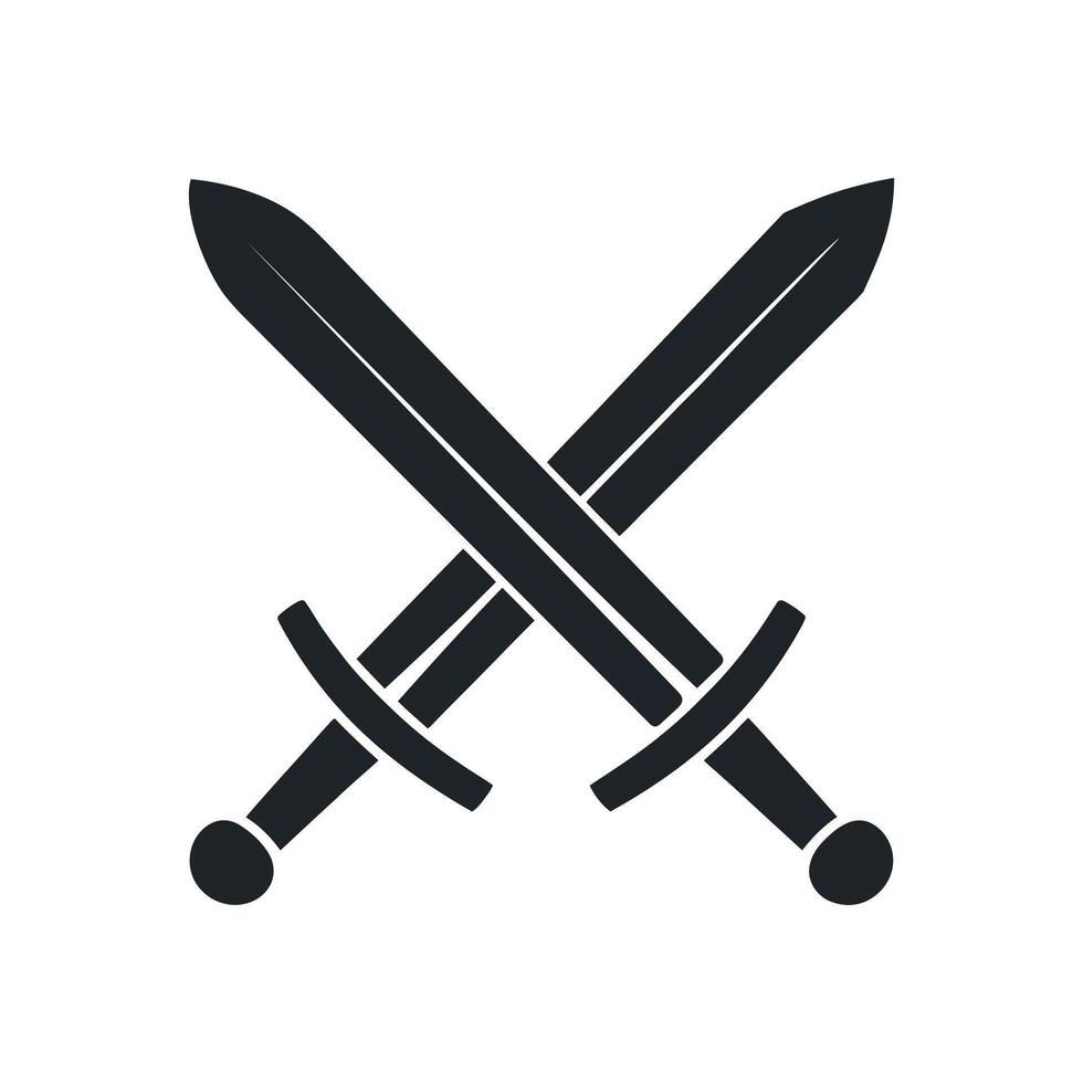 Two Crossed Swords Silhouette on White Background Depicting Conflict Battle or Victory in a Simple and Minimalist Illustration Style vector