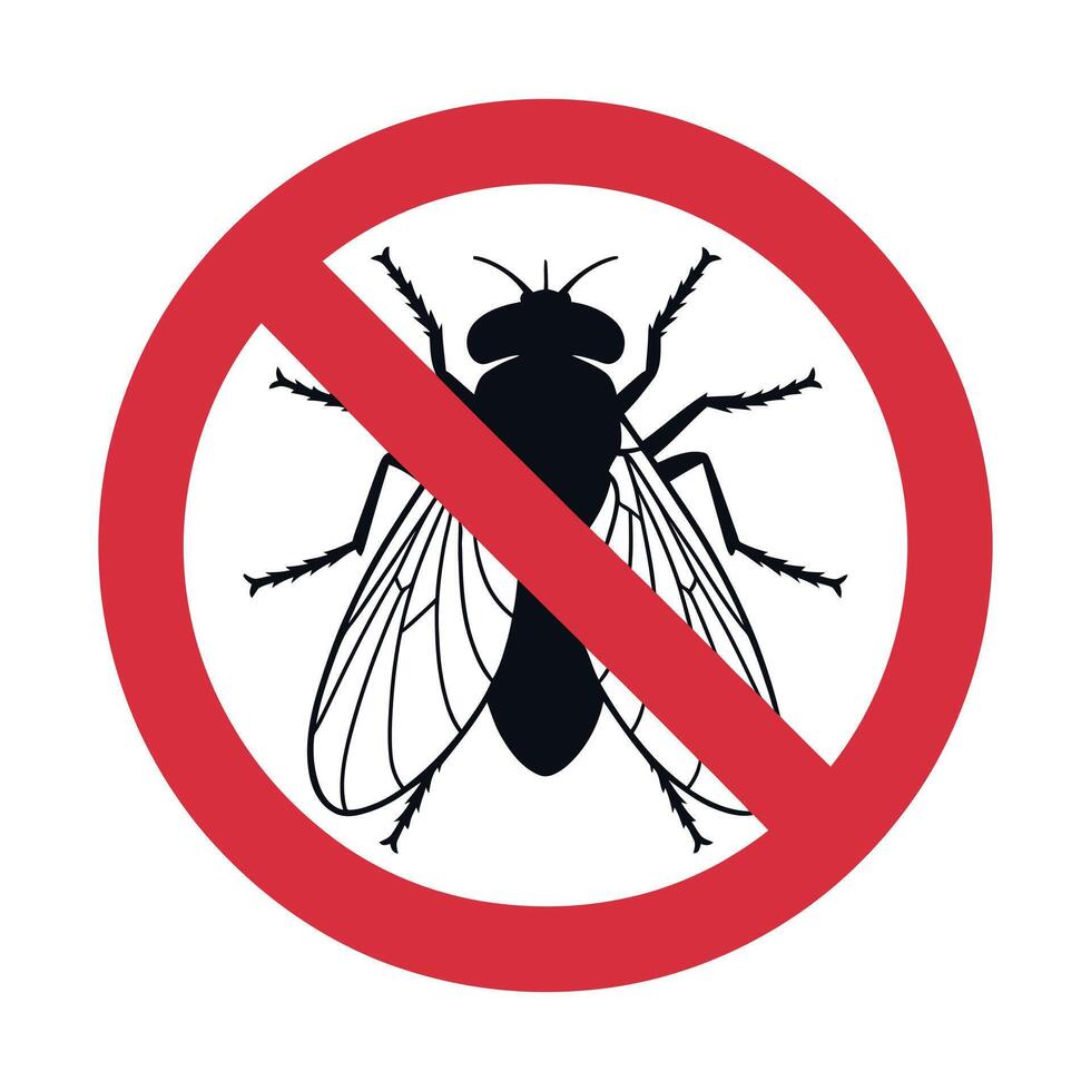 No Fly Zone Symbol with Red Circle and Black Silhouette of Insect on a White Background for Pest Control vector