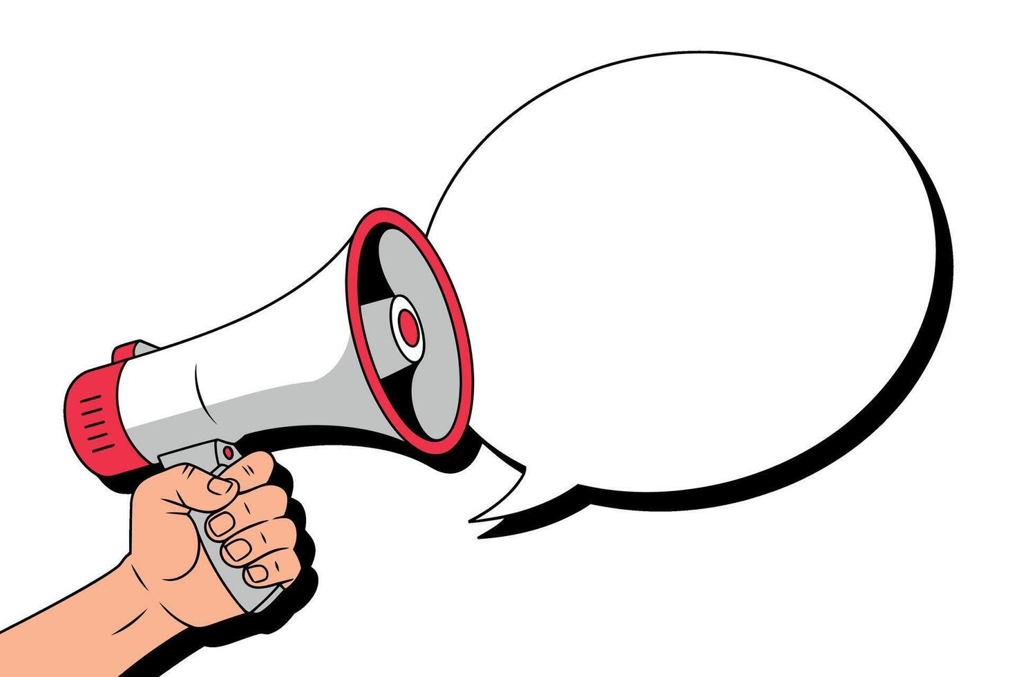 Hand Holding Megaphone with Speech Bubble for Text Communication Announcement Promotion Marketing Advertising and Public Speaking Illustration on White Background vector