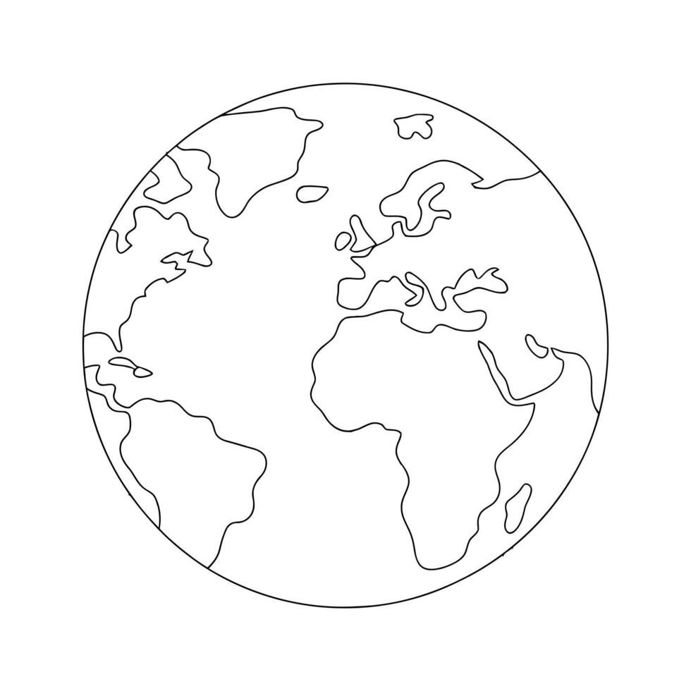 Simple Outline Illustration of the Earth Globe with Continents Perfect for Coloring Books and Educational Materials Black and White vector