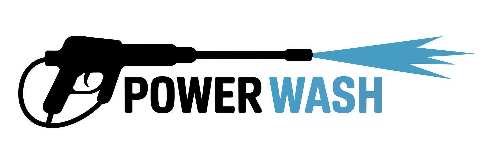 Modern Power Wash Logo Design Featuring a Pressure Washer Gun and Blue Water Spray on a White Background vector