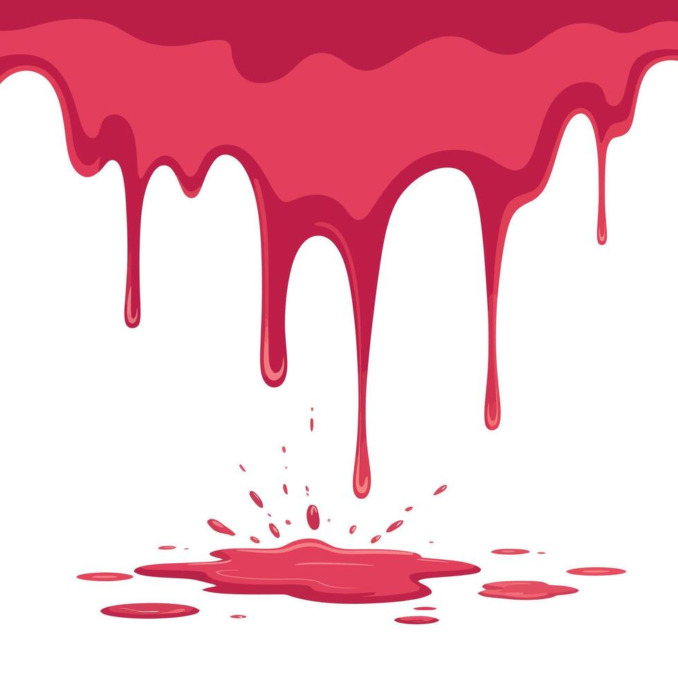 Cartoon Red Paint Dripping and Splattering on White Background Illustration for Graphic Design Web Design or Creative Projects Requiring a Bold and vector