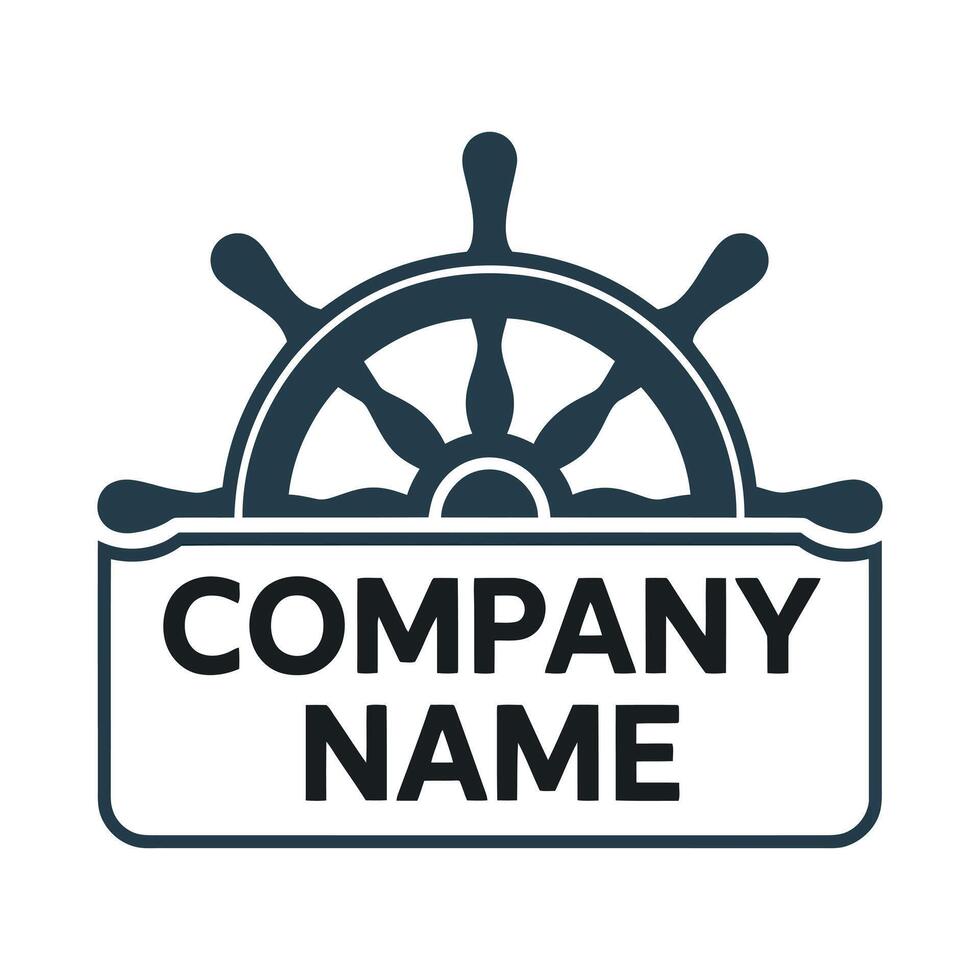 Nautical Company Logo Template with Ship Wheel and Space for Company Name on White Background for Branding and Identity Design Purposes vector