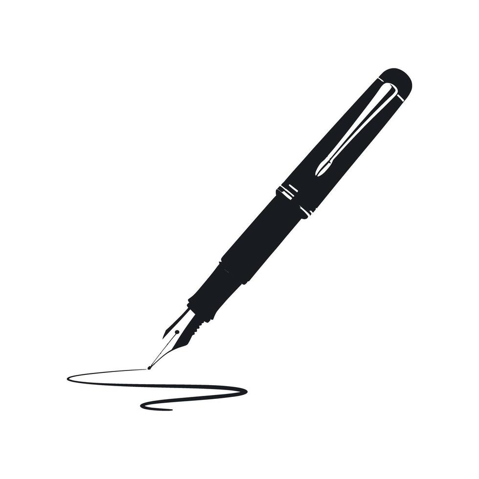 Elegant Fountain Pen with Ink Line Classic Writing Instrument for Calligraphy Lettering and Creative Projects Isolated on White Background Monochrome Style vector