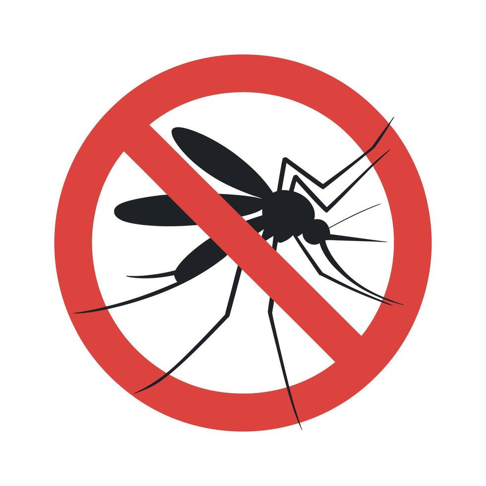 Prohibition Sign with Mosquito Illustration Symbolizing Prevention Control and Health Awareness Against Mosquito Borne Diseases Isolated on a White Background vector