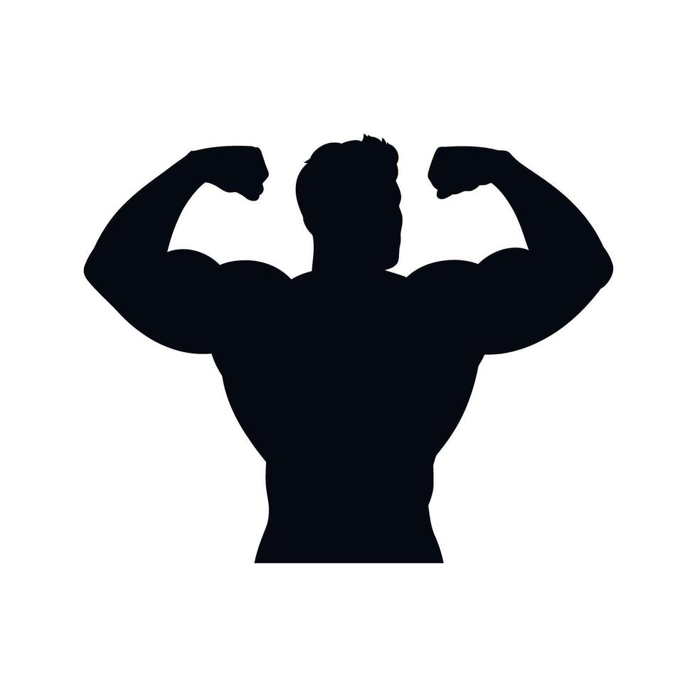 Silhouette of a Muscular Man Flexing His Biceps Representing Strength Fitness and Determination Isolated on White Background Perfect for Gyms and Fitness Related vector