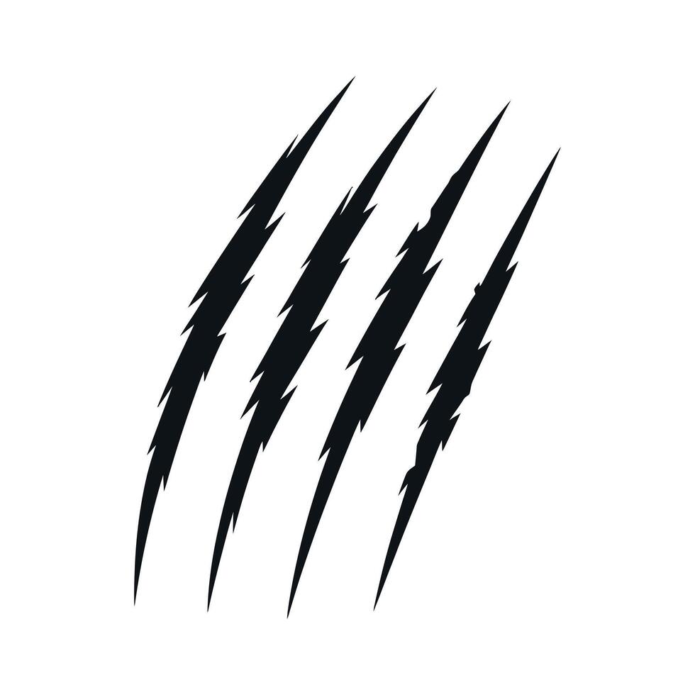 Four Black Claw Marks Isolated on White Background Animal Scratch Monster Trace Horror Design Element Illustration for Halloween or Creative Projects vector