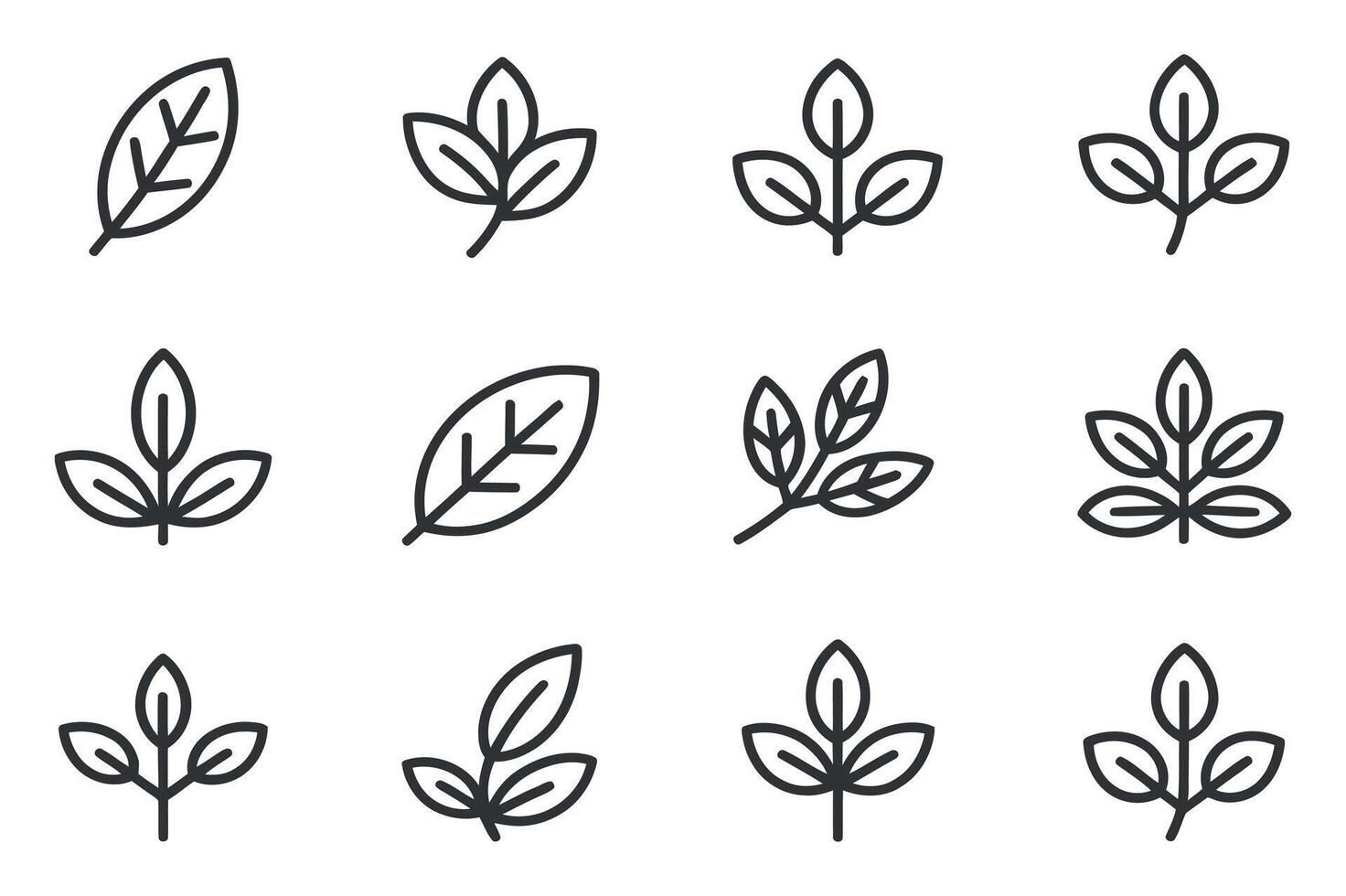 Set of Minimalist Leaf Icons in Outline Style Representing Nature Growth and Simplicity for Design Elements and Creative Projects on a White Background vector