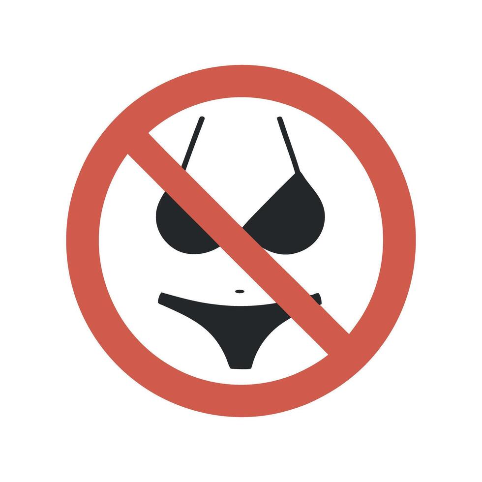 Bikini Prohibited Sign Red Circle with a Line Through a Bikini Swimwear Not Allowed No Swimsuits Permitted vector