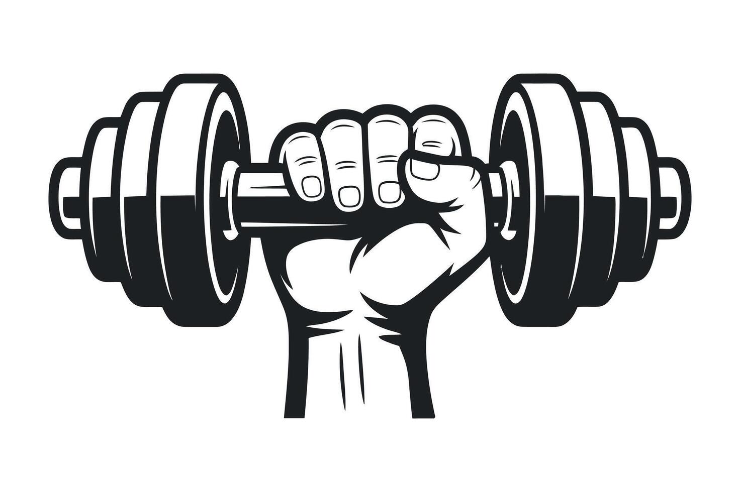 Monochrome Graphic of a Hand Holding a Dumbbell for Fitness and Strength Training Isolated on White Background Illustration vector