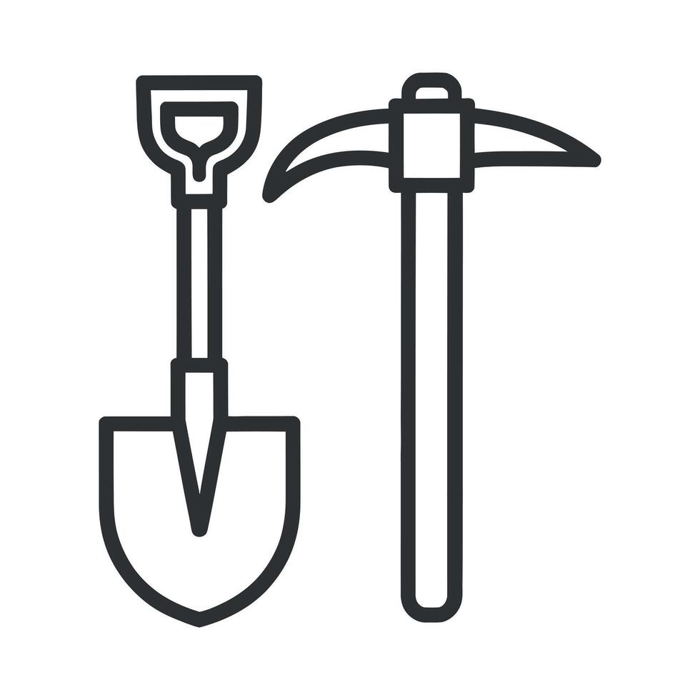 Minimalist Outline Icon of a Shovel and Pickaxe Representing Mining Construction or Manual Labor on a Clean White Background vector