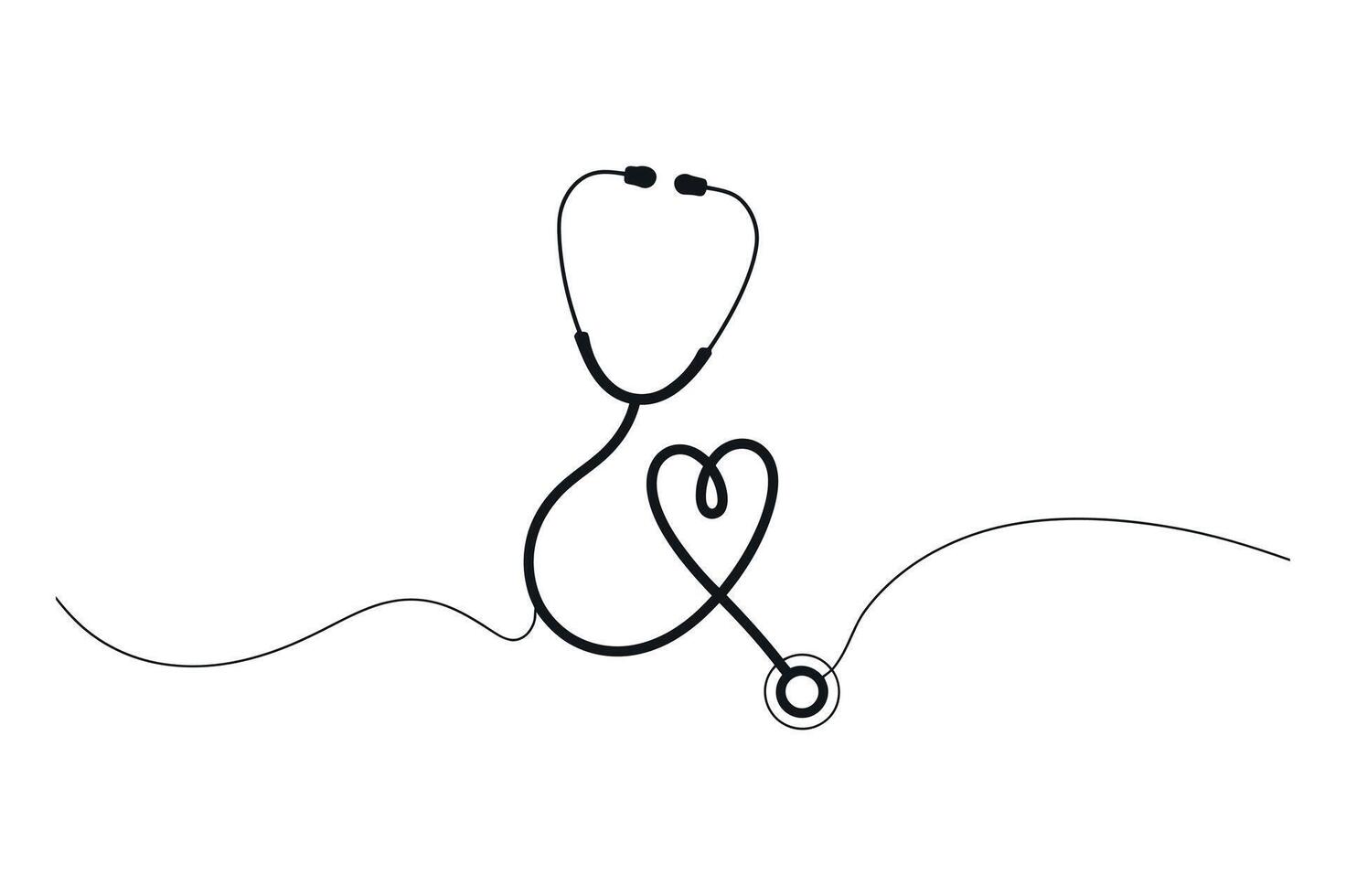 Stethoscope and Heart Continuous Line Drawing for Medical Concept and Healthcare Design with a Minimalist and Elegant Style on White Background vector