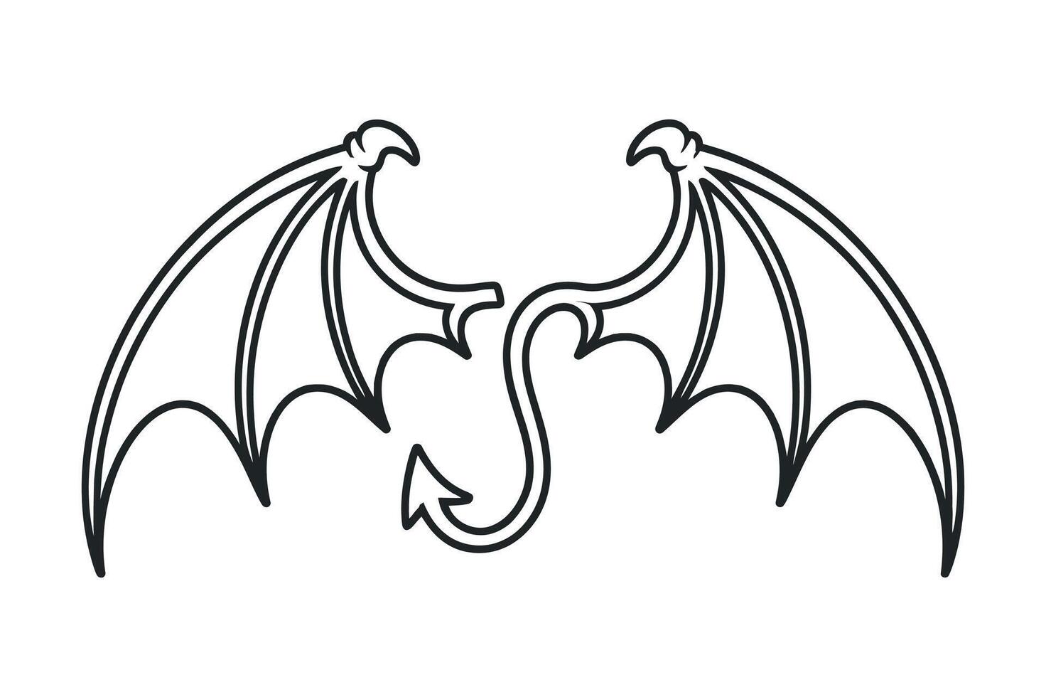 Outline Illustration of Devil Wings and Tail Isolated on White Background Perfect for Halloween or Fantasy Themed Designs Graphic Element vector