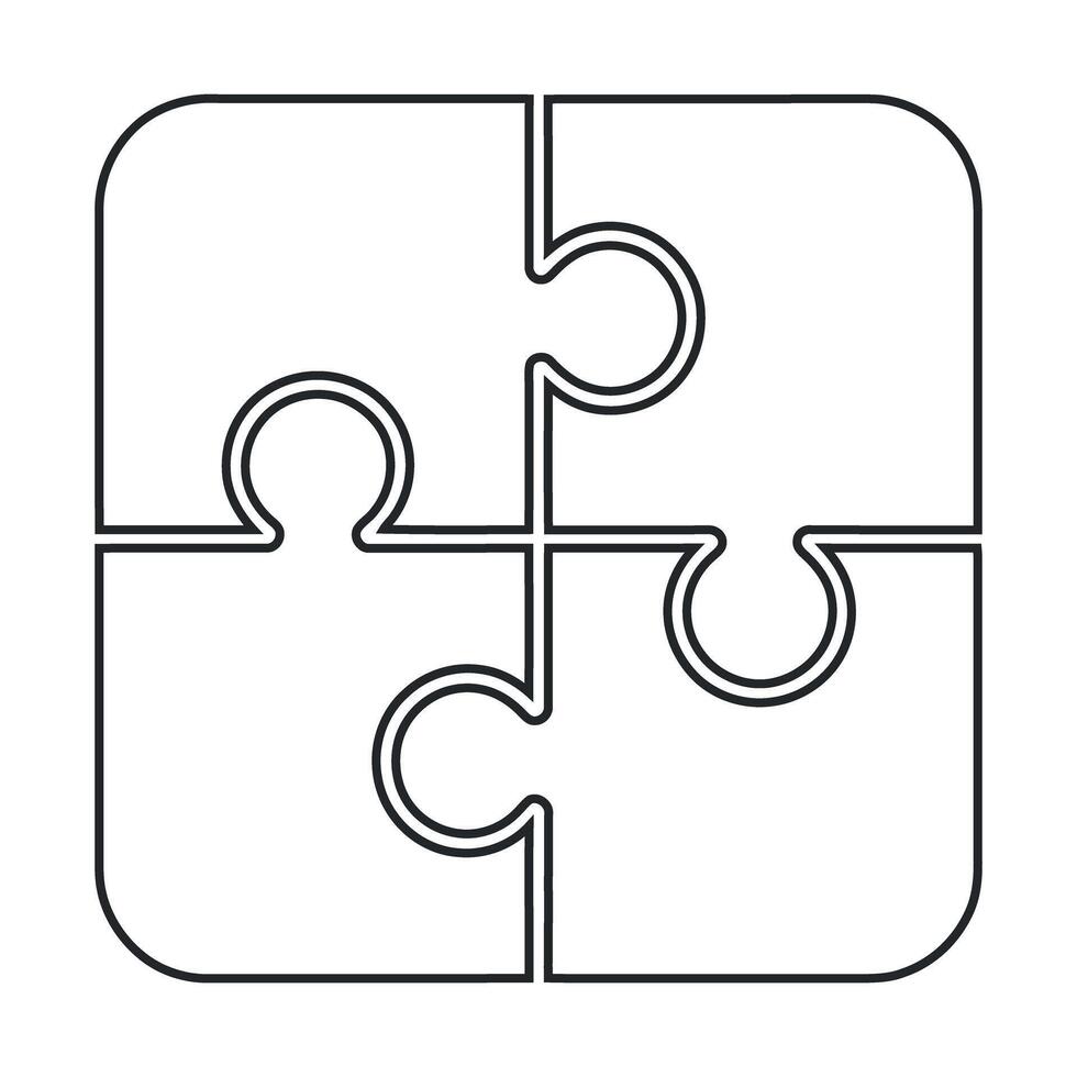 Simple Outline Illustration of a Square Jigsaw Puzzle with Four Pieces for Problem Solving Concepts vector