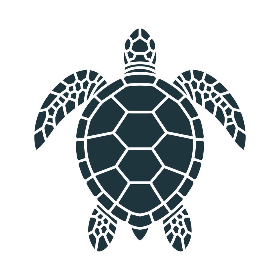 Sea Turtle Silhouette with Geometric Shell Pattern Marine Life Illustration Ocean Animal Design Isolated Graphic Conservation Symbol Wildlife Art Turtle Icon vector