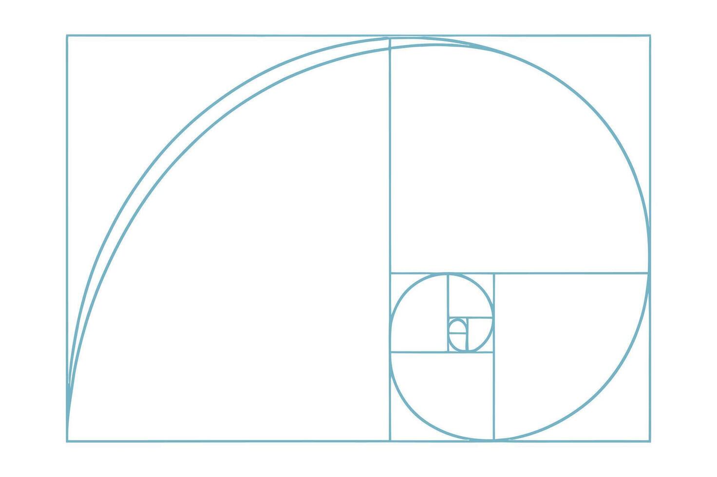 Light Blue Fibonacci Sequence Spiral on White Background for Design and Mathematics Concepts and Applications in Nature and Art vector