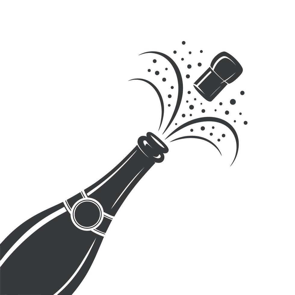 Celebration Champagne Bottle Popping Open with Cork and Bubbles in a Minimalist Graphic Style Illustration vector