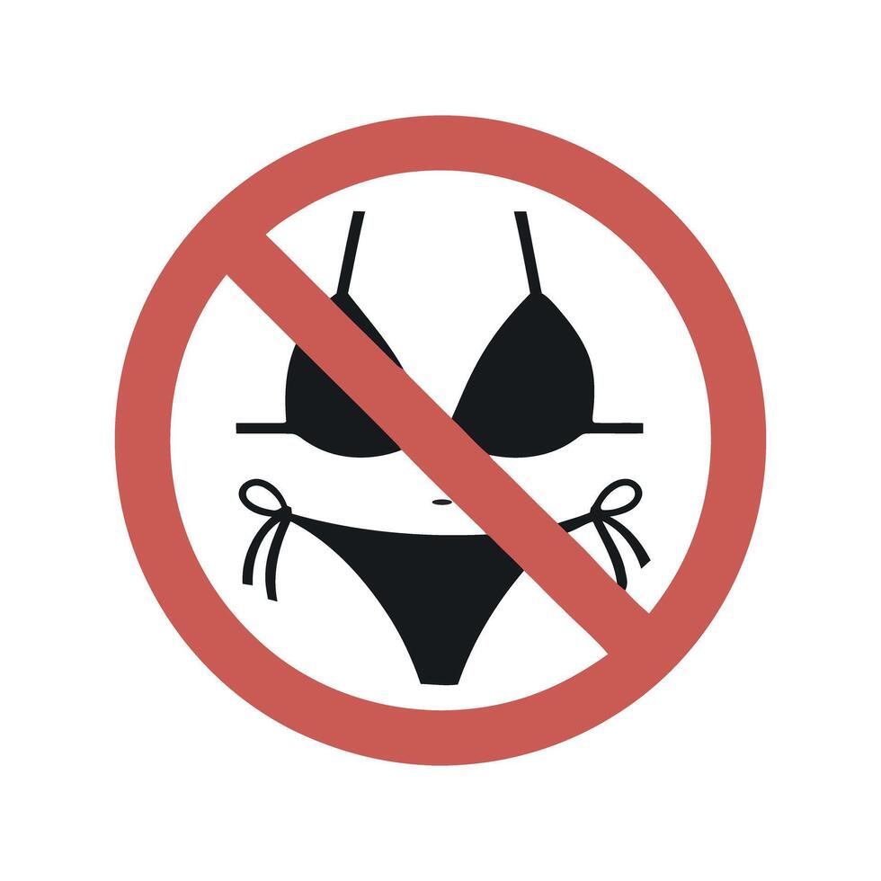 No Bikini Allowed Symbol with Red Circle and Slash Prohibited Swimwear Sign Isolated on White Background Illustration vector
