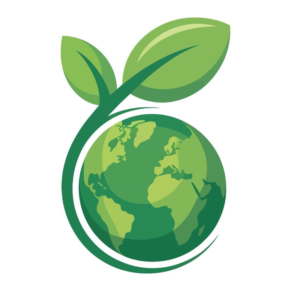 Green Earth Globe with Leaves Illustration for Environmental Awareness and Sustainability Initiatives on a White Background vector