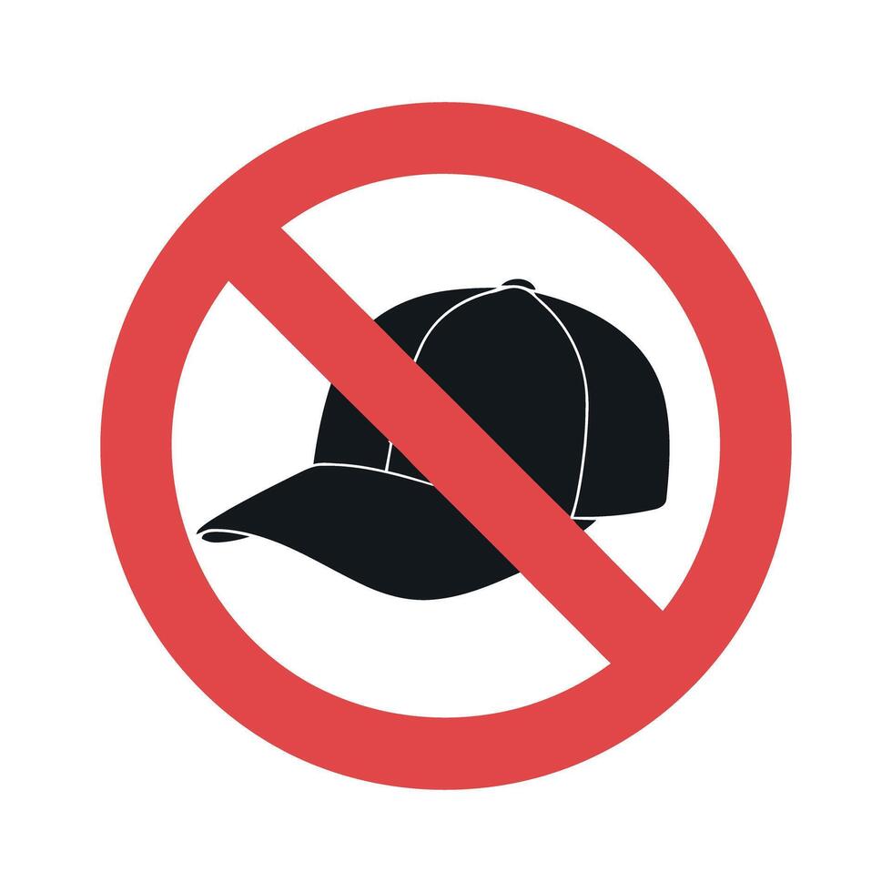 No Hat Sign Illustration Prohibition Symbol for Wearing Hats Red Circle with Line Through Hat Isolated on White vector
