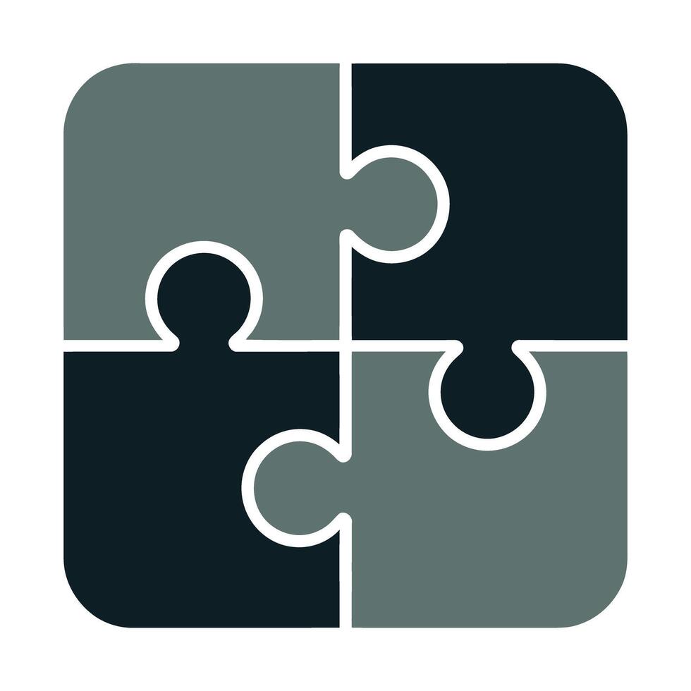 Four Piece Jigsaw Puzzle with Rounded Corners in Two Shades of Gray on a White Background Represents Teamwork vector