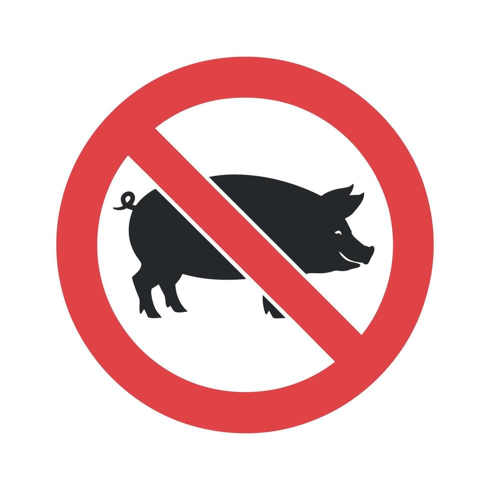 Prohibition Sign Featuring a Pig Silhouette with a Red Circle and Diagonal Line Indicating No Pig Allowed vector