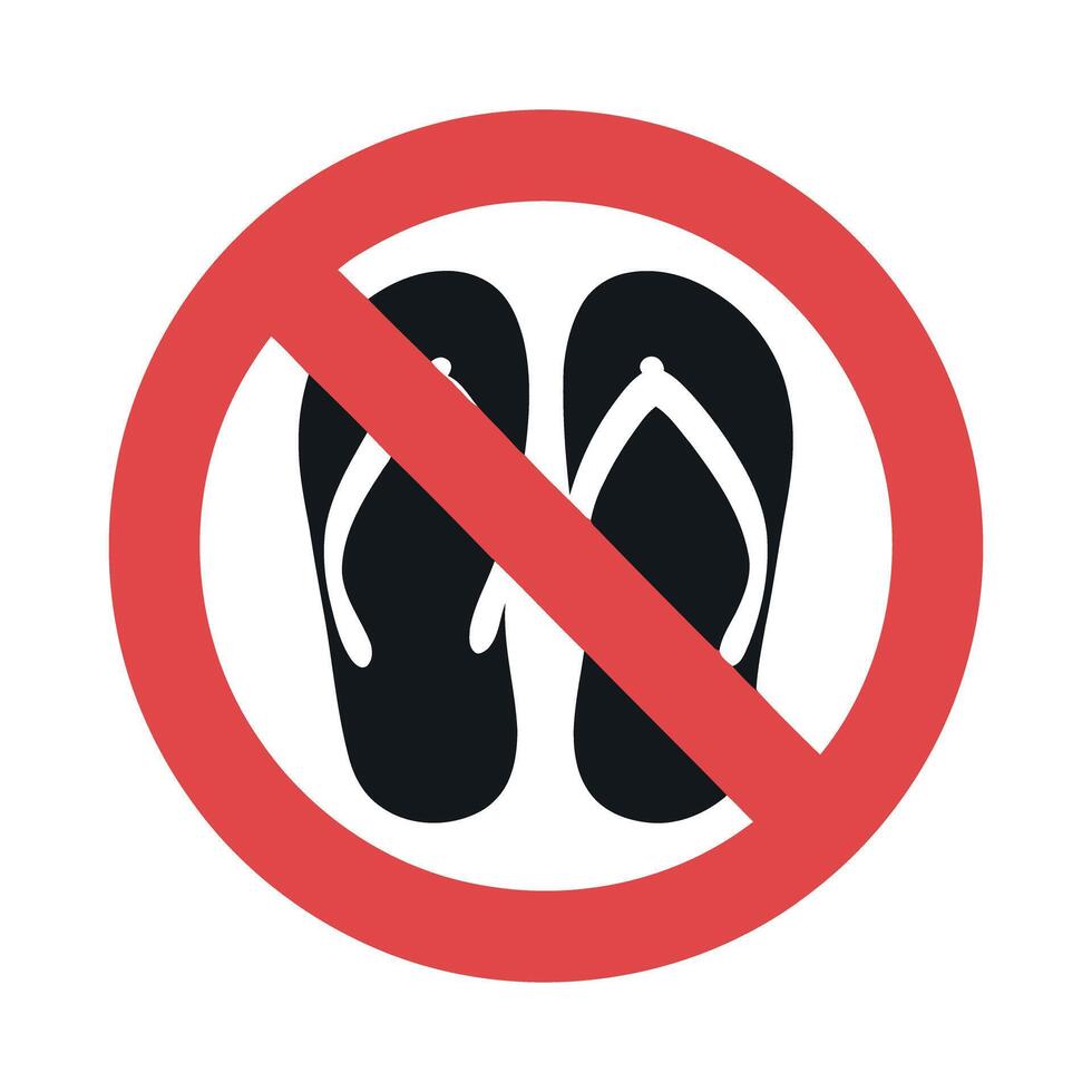No Flip Flops Allowed Sign with Red Circle and Slash Indicating Prohibition of Wearing Sandals in Certain Areas or Situations vector
