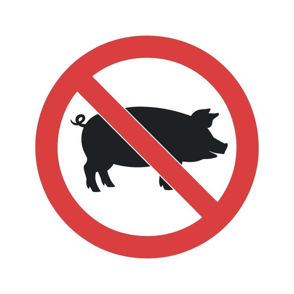 Prohibition Signs Featuring a Pig Silhouette with a Red Circle and Diagonal Line Indicating No Pigs Allowed vector