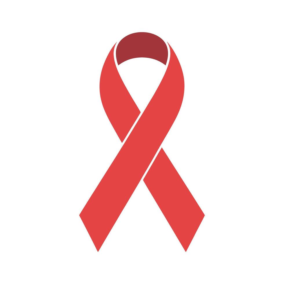 Simple Red Ribbon Symbol on White Background for Aids Awareness and Support Campaigns and Healthcare Initiatives Worldwide vector