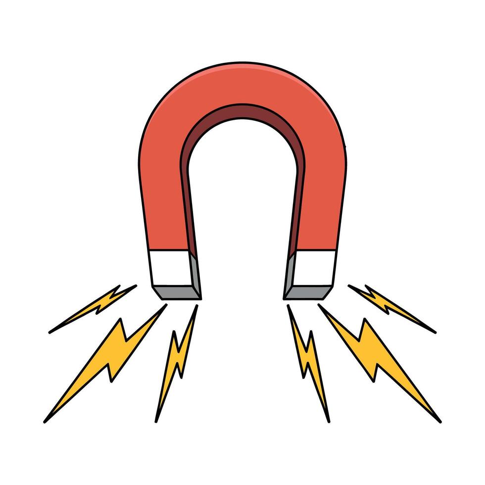 Red Horseshoe Magnet with Magnetic Field Lines on a White Background Illustrating Physics Attraction and Scientific Concepts in a Simple and Engaging Design vector