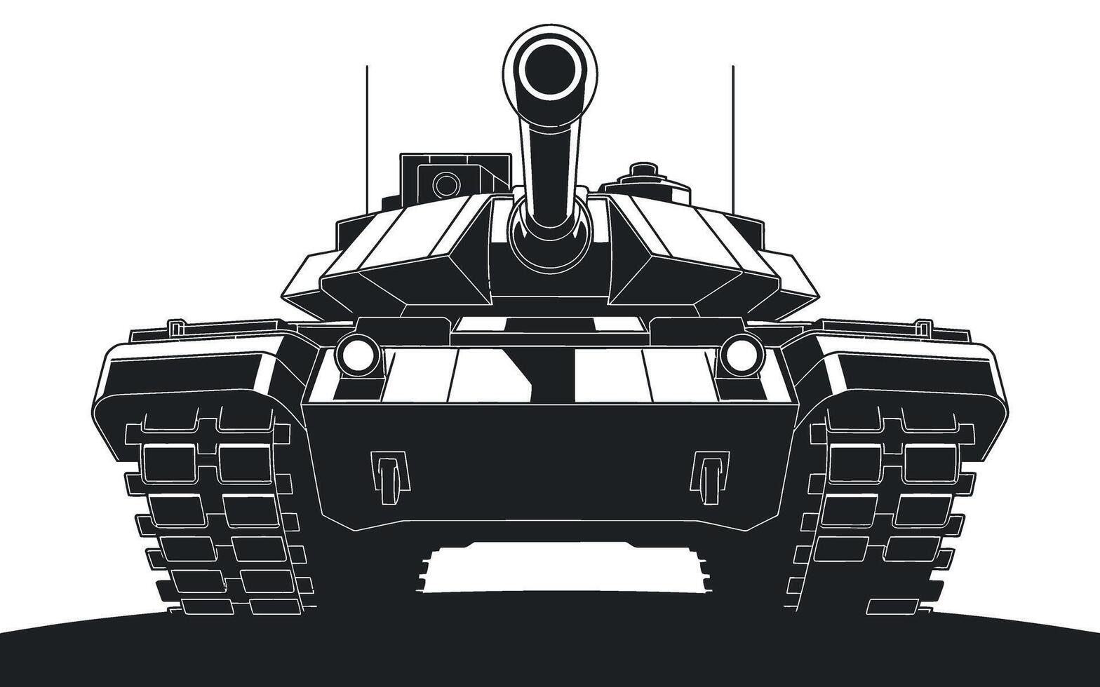 Monochrome Front View Illustration of a Heavy Battle Tank with a Powerful Gun and Protective Armor Plating Design vector