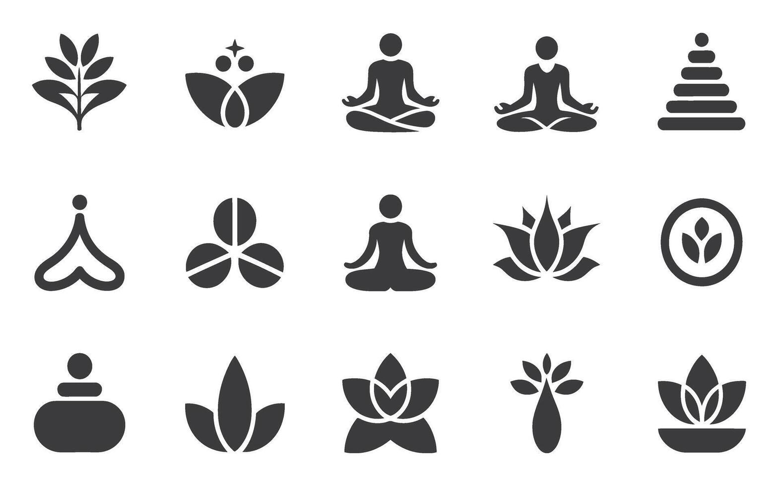 Collection of Icons Representing Wellness Meditation Spirituality and Natural Elements for Use in Logo Design and Branding Projects Related to Health and vector