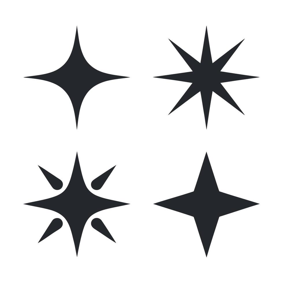 Collection of Four Different Star Shapes in Black Color Isolated on White Background for Graphic Design and Decoration Purposes vector