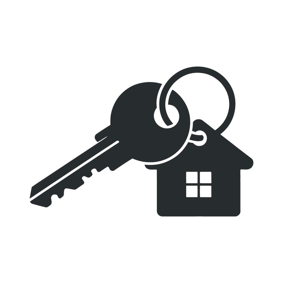 Monochrome House Key with House Shaped Keychain Illustration Symbolizing Real Estate Home Ownership and Security in Simple Design vector