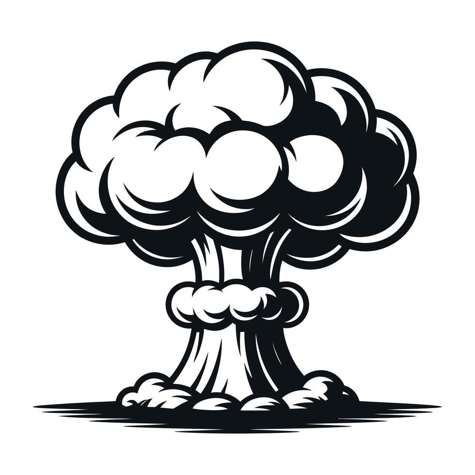 Monochrome Atomic Bomb Explosion Illustration for Graphic Design Projects and Symbolizing Nuclear Power and Destruction with a Vintage Style vector